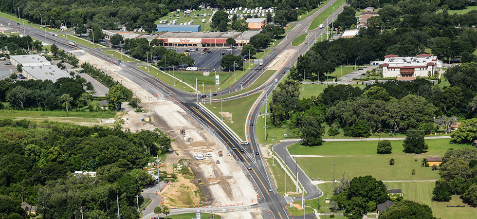 Aerial view of a multi-lane highway